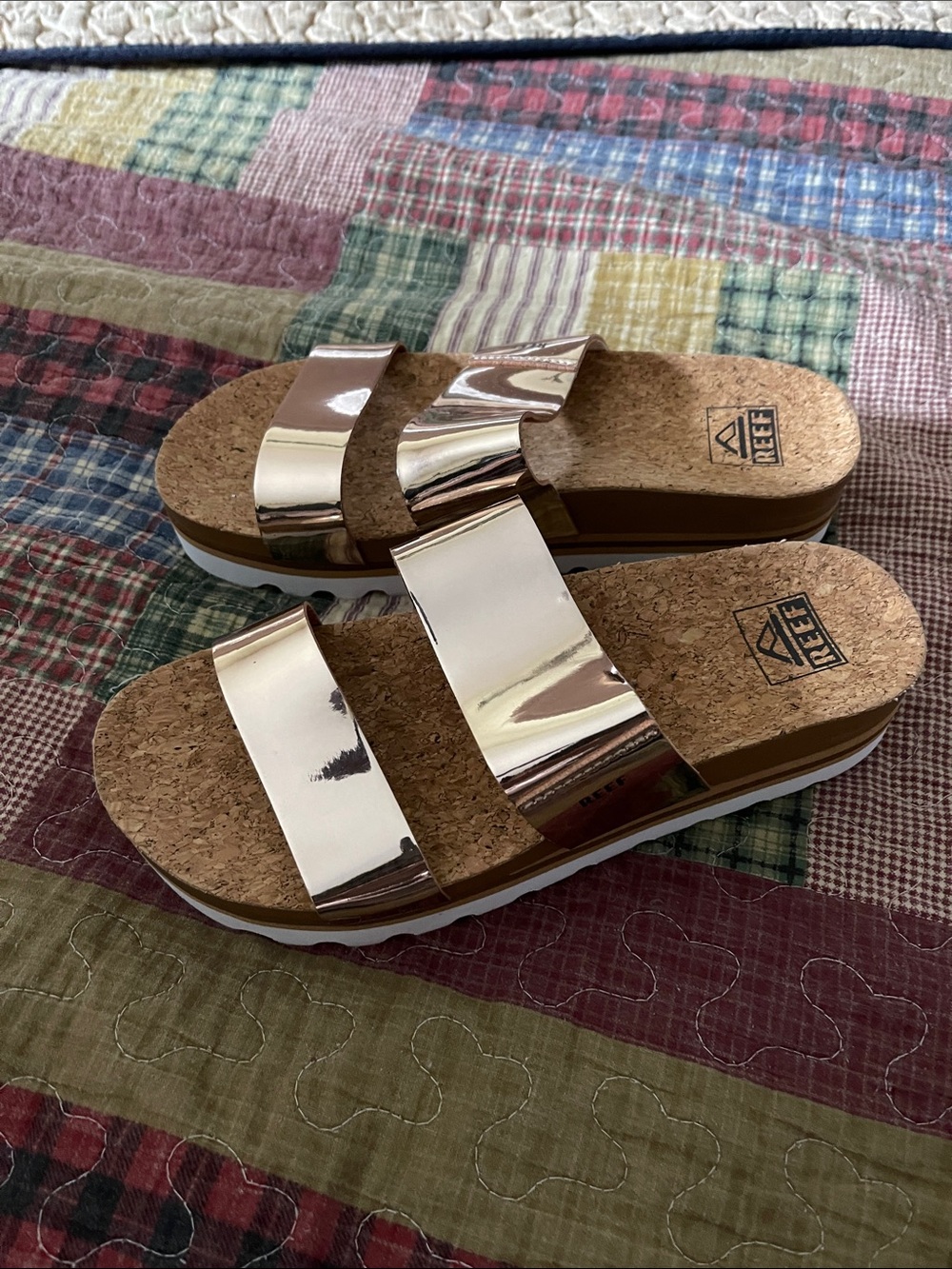 Reef Women’s Rose Gold Cork Double-Strap Slide Sandals